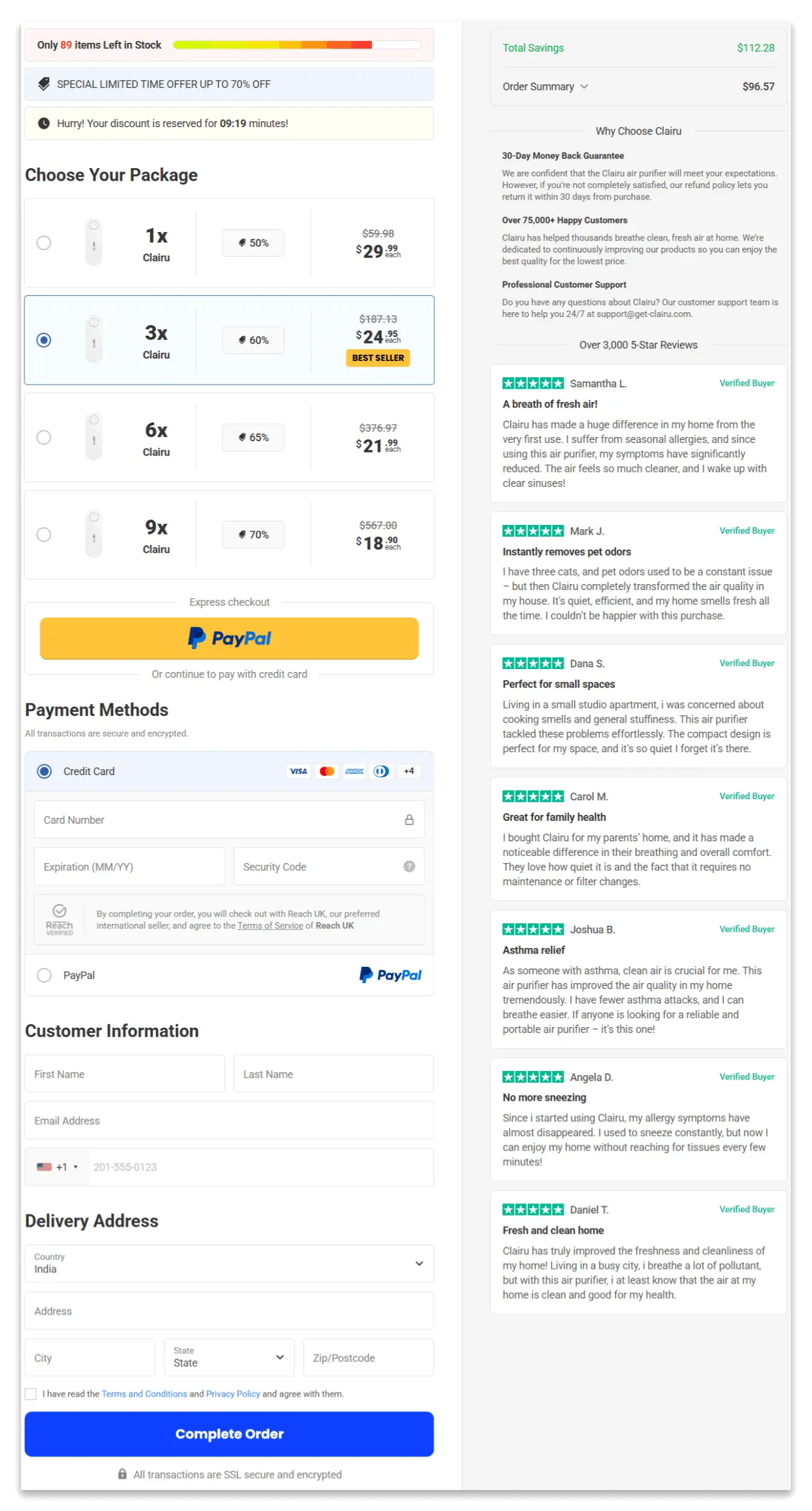  Clairu Air Purifier secure checkout page